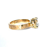 Serenity Round Diamond Engagement Ring with Wide Hammered Gold Band