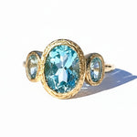 Aqua 3 Stone Bezel Set Aquamarine Engagement Ring - MTD