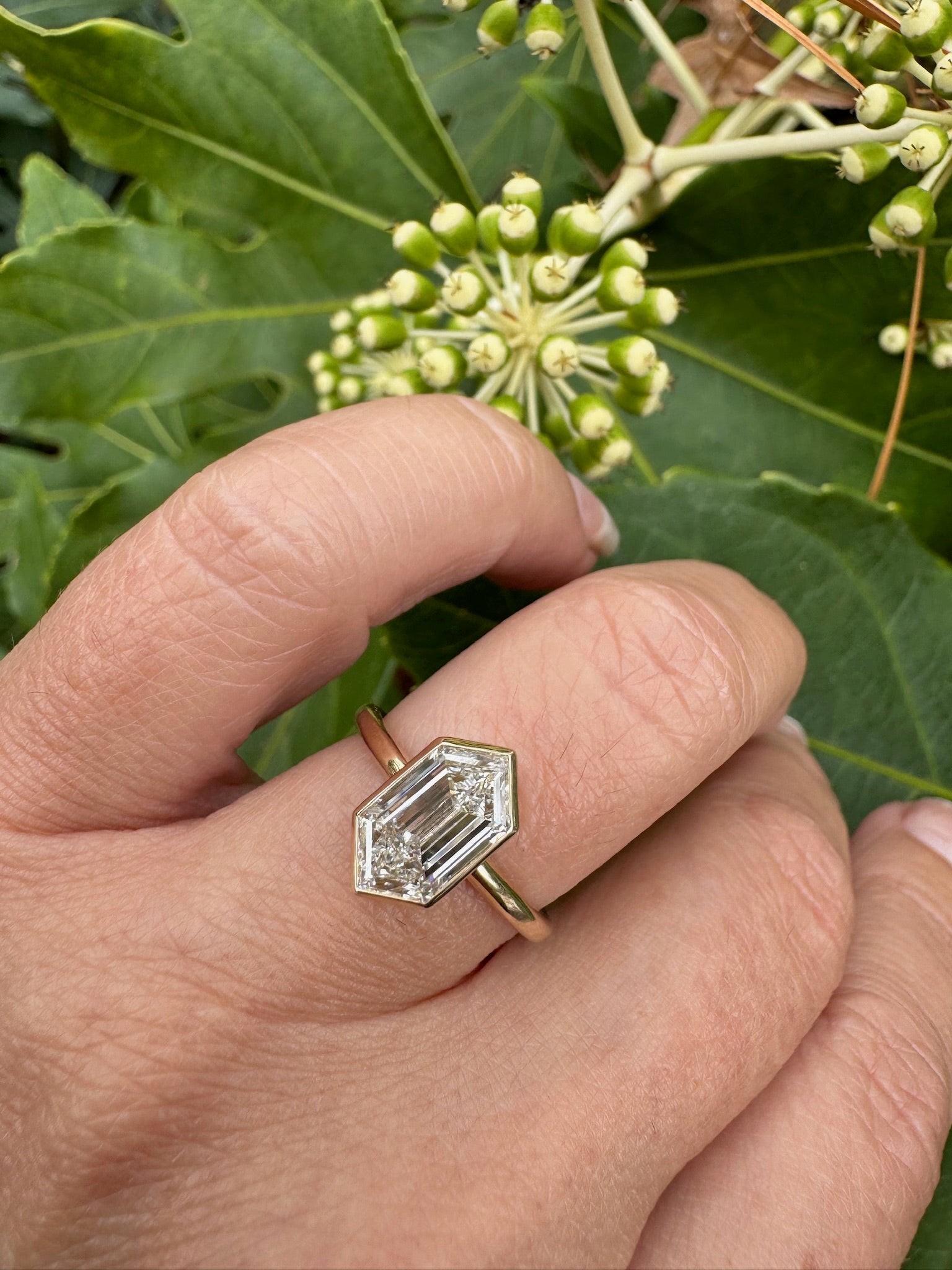 Ariel Elongated Hexagon Step Cut Bezel Set Engagement Ring - MTD