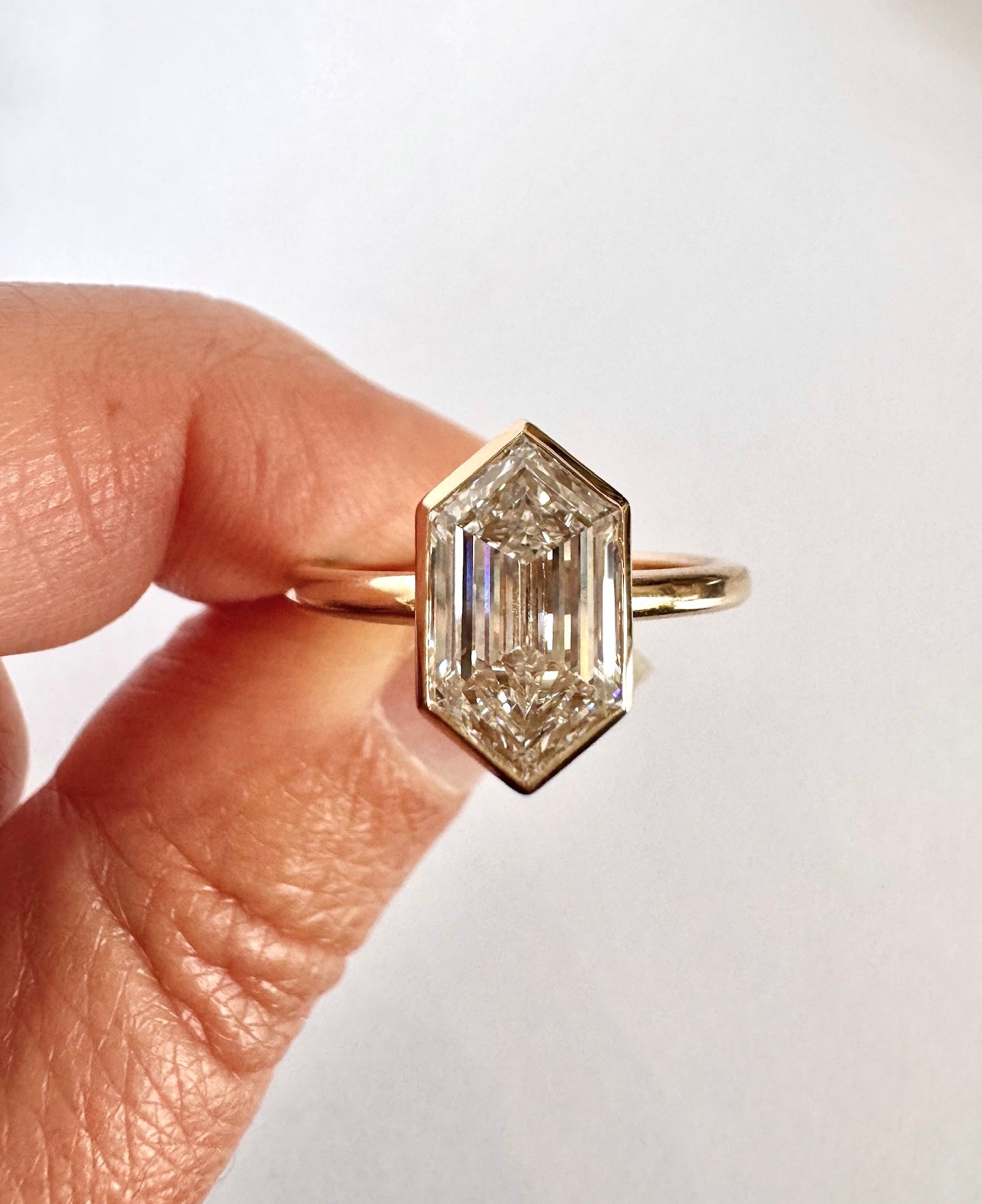 Ariel Elongated Hexagon Step Cut Bezel Set Engagement Ring - MTD