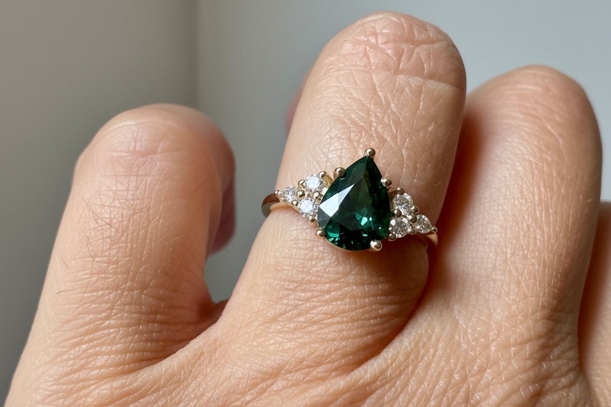 Royal Fern Pear Green Sapphire and Diamond Engagement Ring - MTD