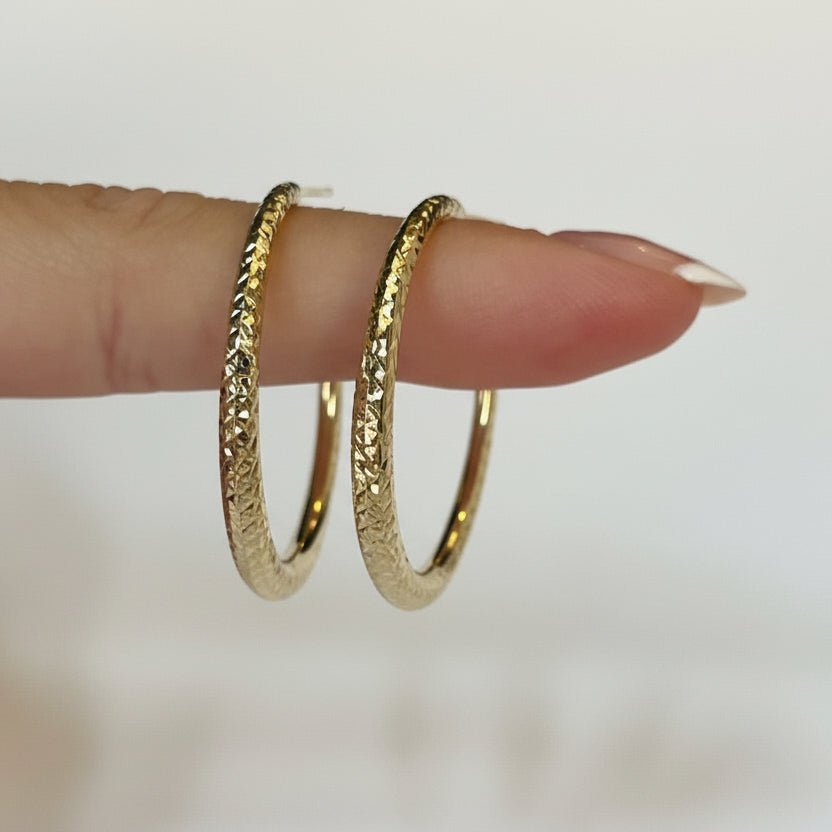 Shay Textured Hollow Gold Hoop Earrings - MTD