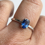 Blue Tang Oval Sapphire Hammered White Gold Engagement Ring - MTD