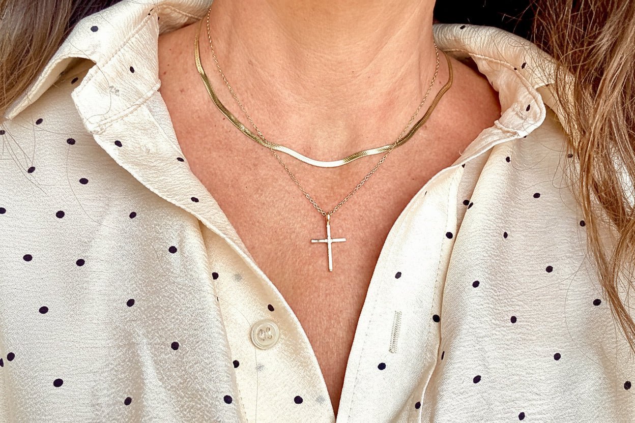 Golden Cross Hammered Gold Necklace - MTD