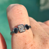 Amelia Three Stone Diamond and Sapphire Bezel Set White Gold Engagement Ring