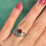 Pomegranate Red and White Bezel Set Cluster Ring