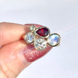Pomegranate Red and White Bezel Set Cluster Ring