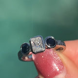 Amelia Three Stone Diamond and Sapphire Bezel Set White Gold Engagement Ring