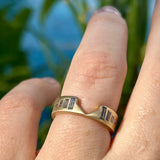 Cascade Salt and Pepper Diamond Brushed Gold Notch Wedding Band