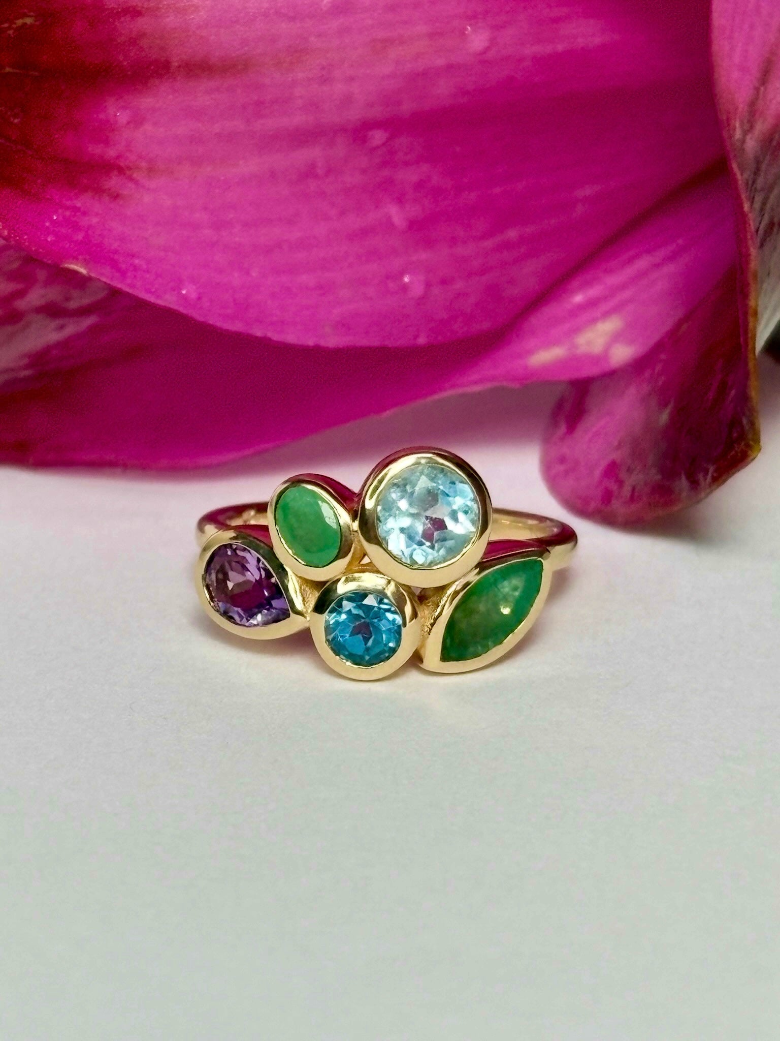 Flora Bezel Set Gemstone Cluster Ring - MTD