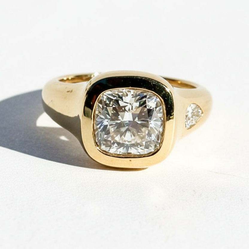 Lisette Two Stone Cushion Cut Diamond Signet Style Engagement Ring - MTD