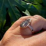 Wendy Pear Salt and Pepper Diamond Hammered Halo Engagement Ring - MTD