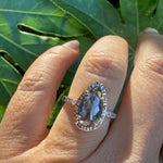 Wendy Pear Salt and Pepper Diamond Hammered Halo Engagement Ring - MTD