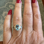 Aqua Three Stone Bezel Set Aquamarine Engagement Ring - MTD