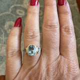 Aqua Three Stone Bezel Set Aquamarine Engagement Ring - MTD