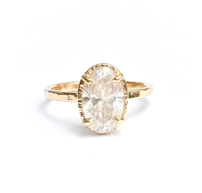 Elsie Oval Moissanite Hammered Halo Engagement Ring Ready to Ship - MTD