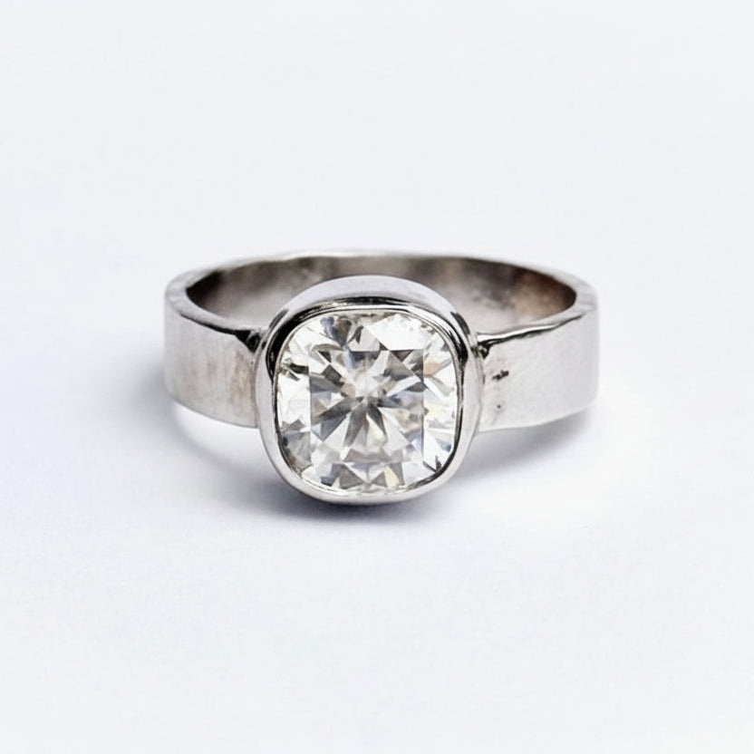 Brielle Bezel Set White Gold Moissanite Engagement Ring Ready to Ship - MTD