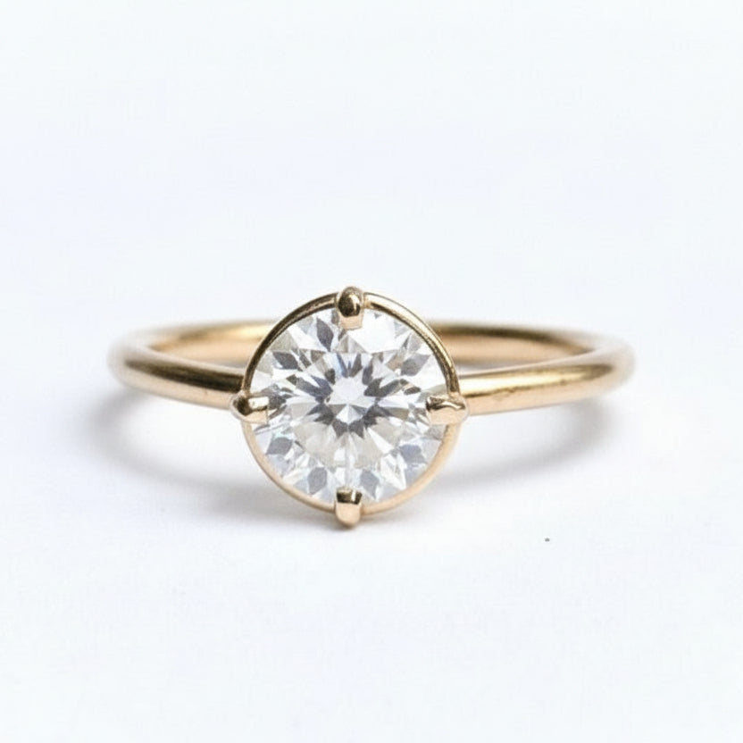 North Star Compass Set Round Moissanite Engagement Ring Ready to Ship - MTD