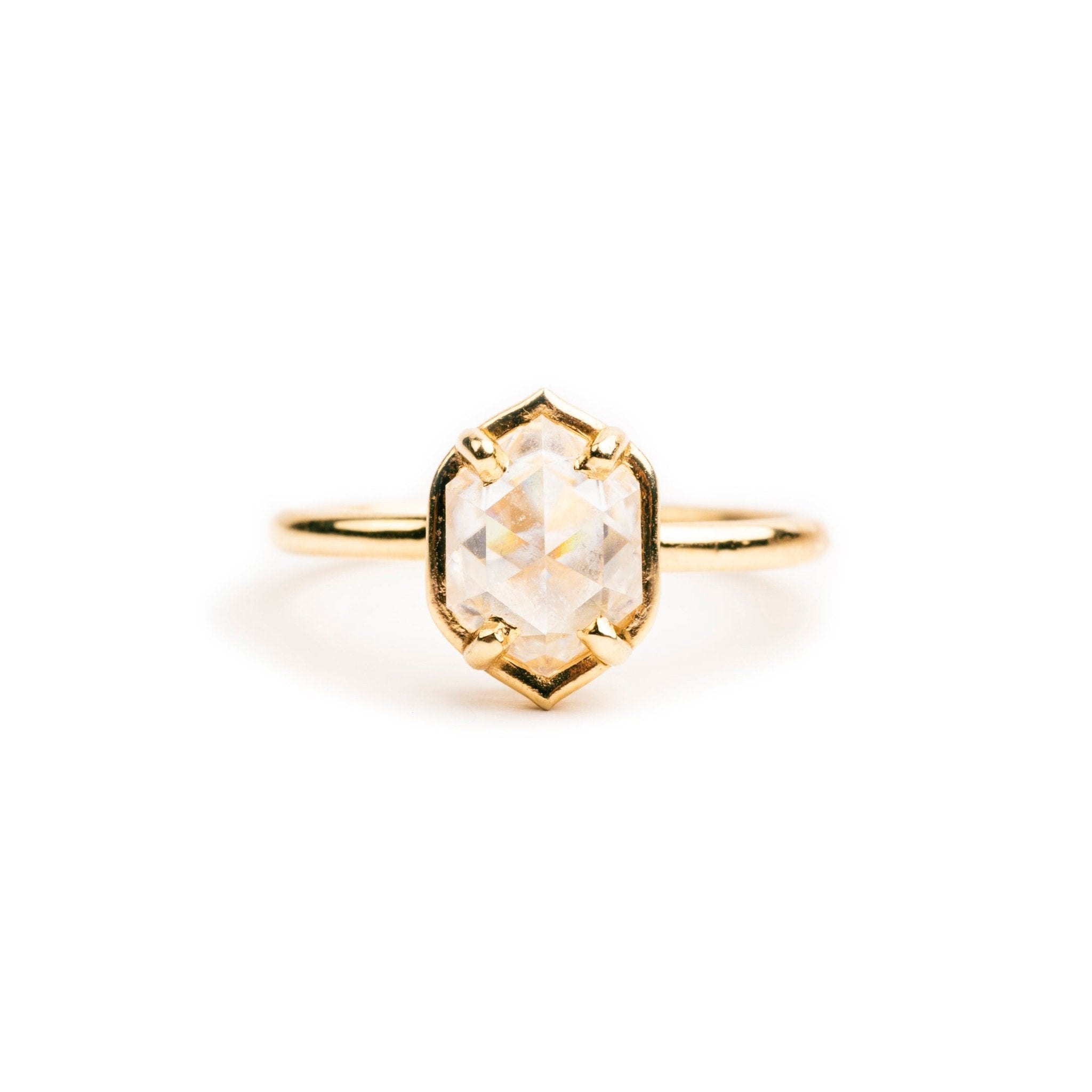 Sweet Marie Elongated Hexagon Lab Diamond Golden Halo Engagement Ring - MTD