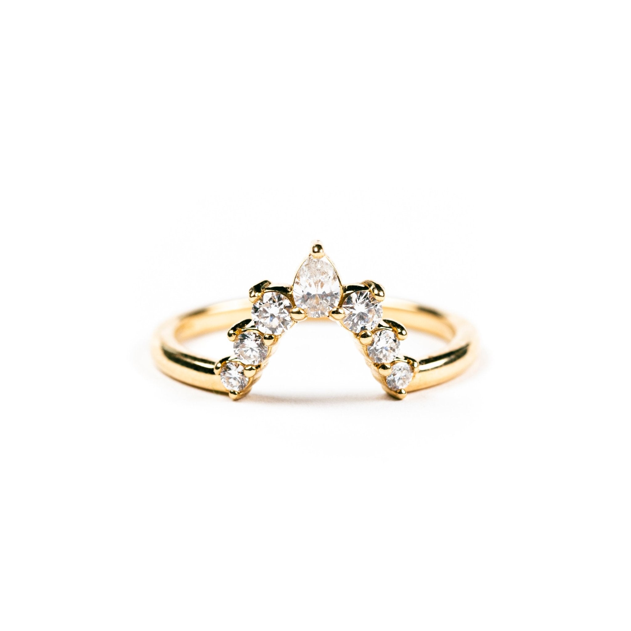 Large Deco V Band with Pear Diamond Curved Wedding Band - MTD