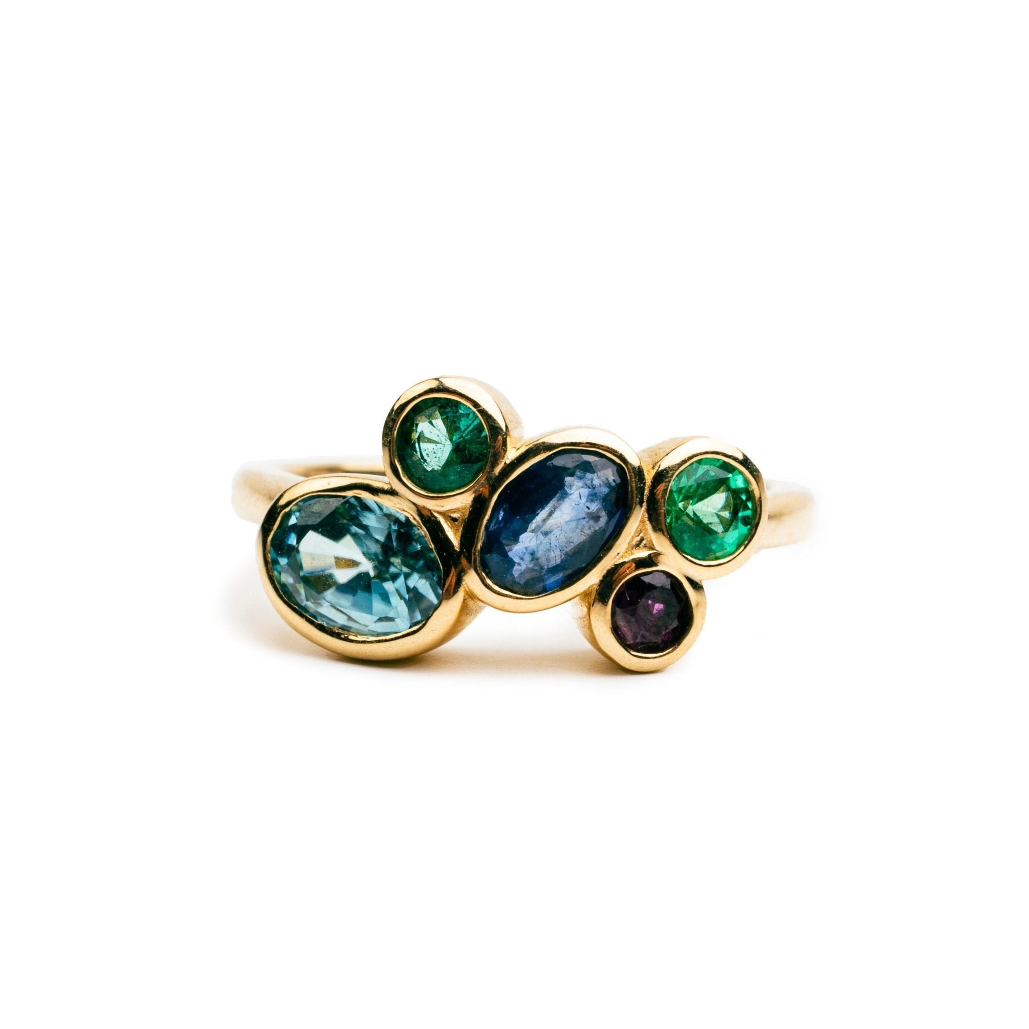 Deep Blue Cluster Bezel Set Gemstone Ring - MTD