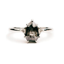 Jacqueline Salt and Pepper Sheild Diamond Engagement Ring Three Stone - MTD