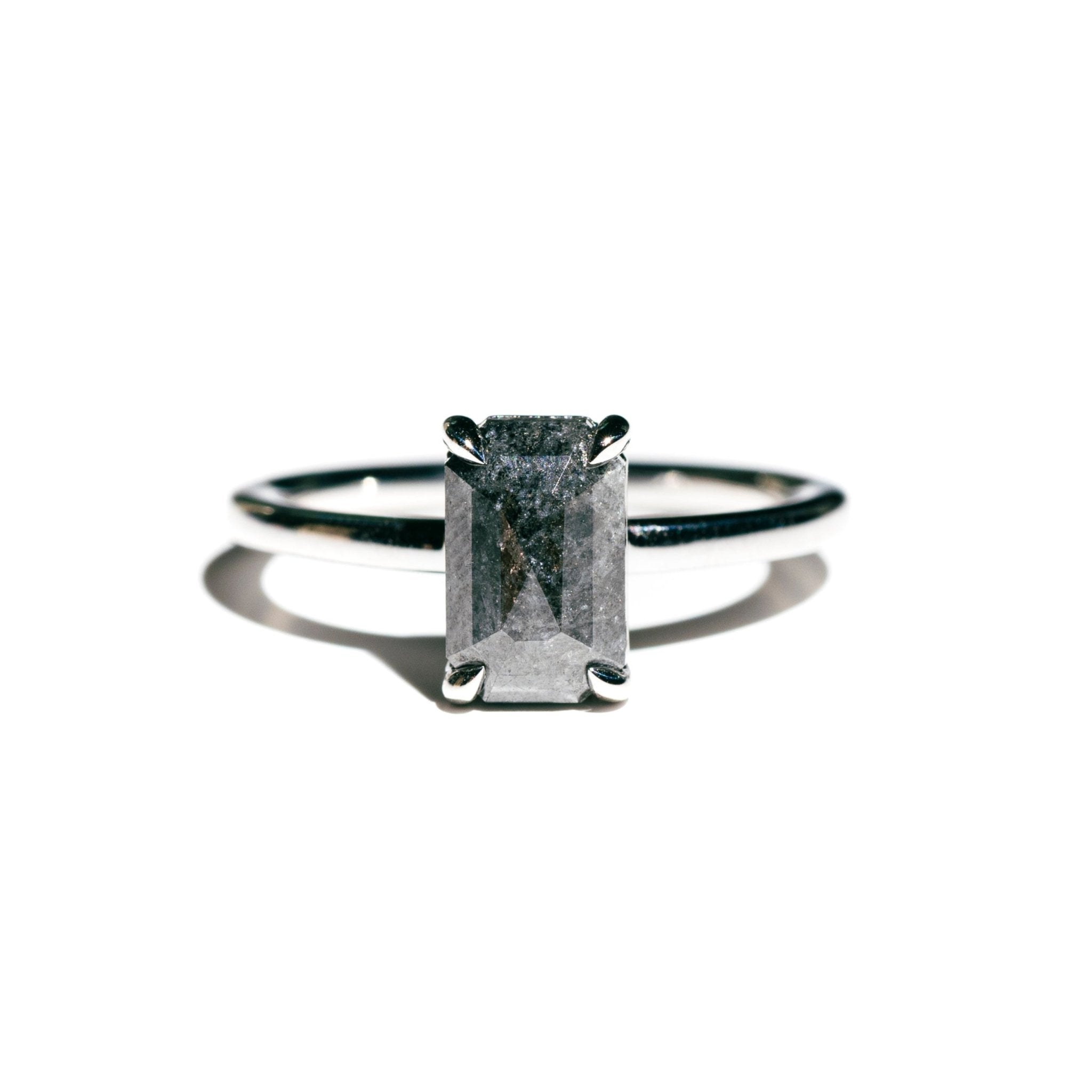 Raven Emerald Cut Salt and Pepper Diamond Engagement Ring - MTD