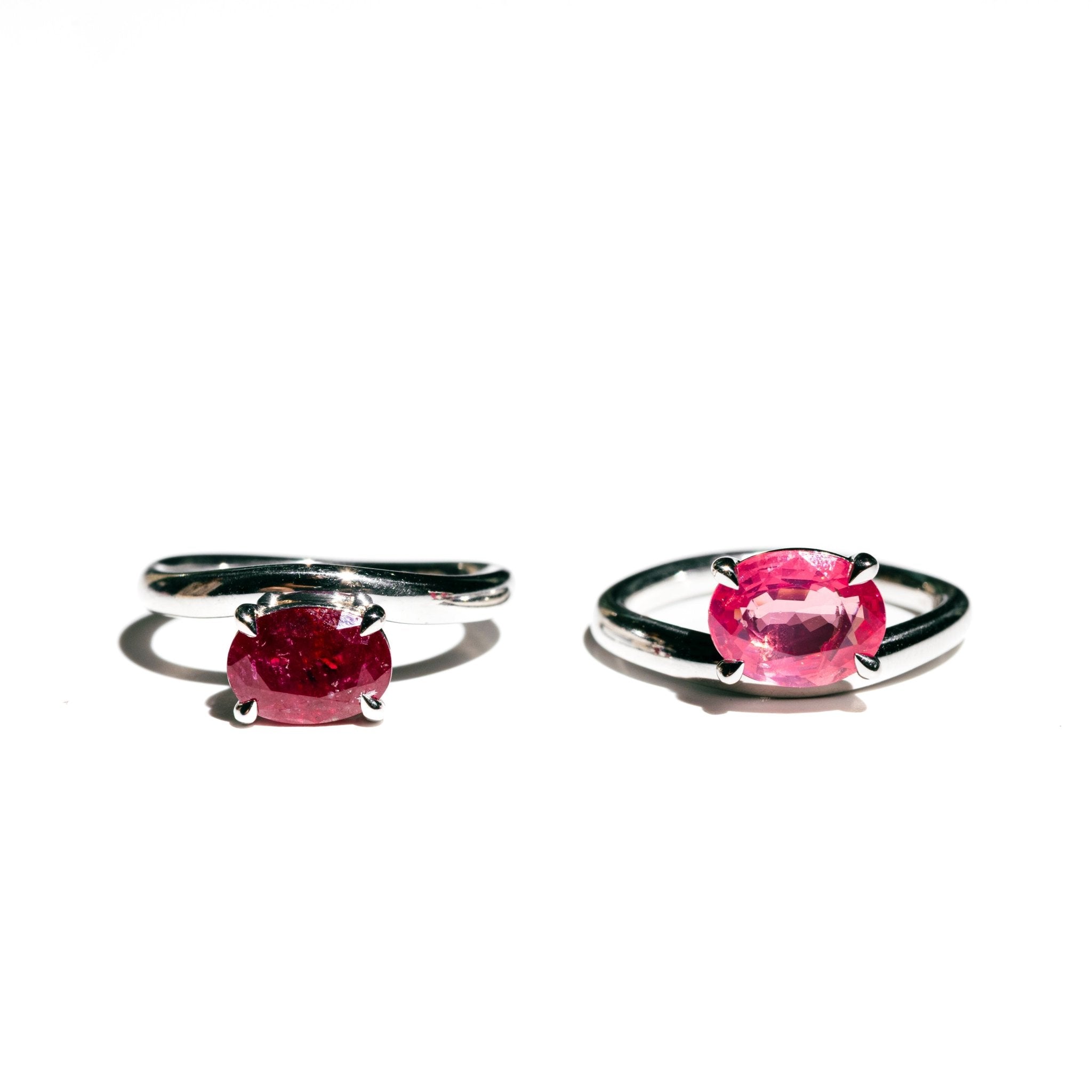 Rose Garden Ruby and Spinel Curved White Gold Nesting Bands - MTD