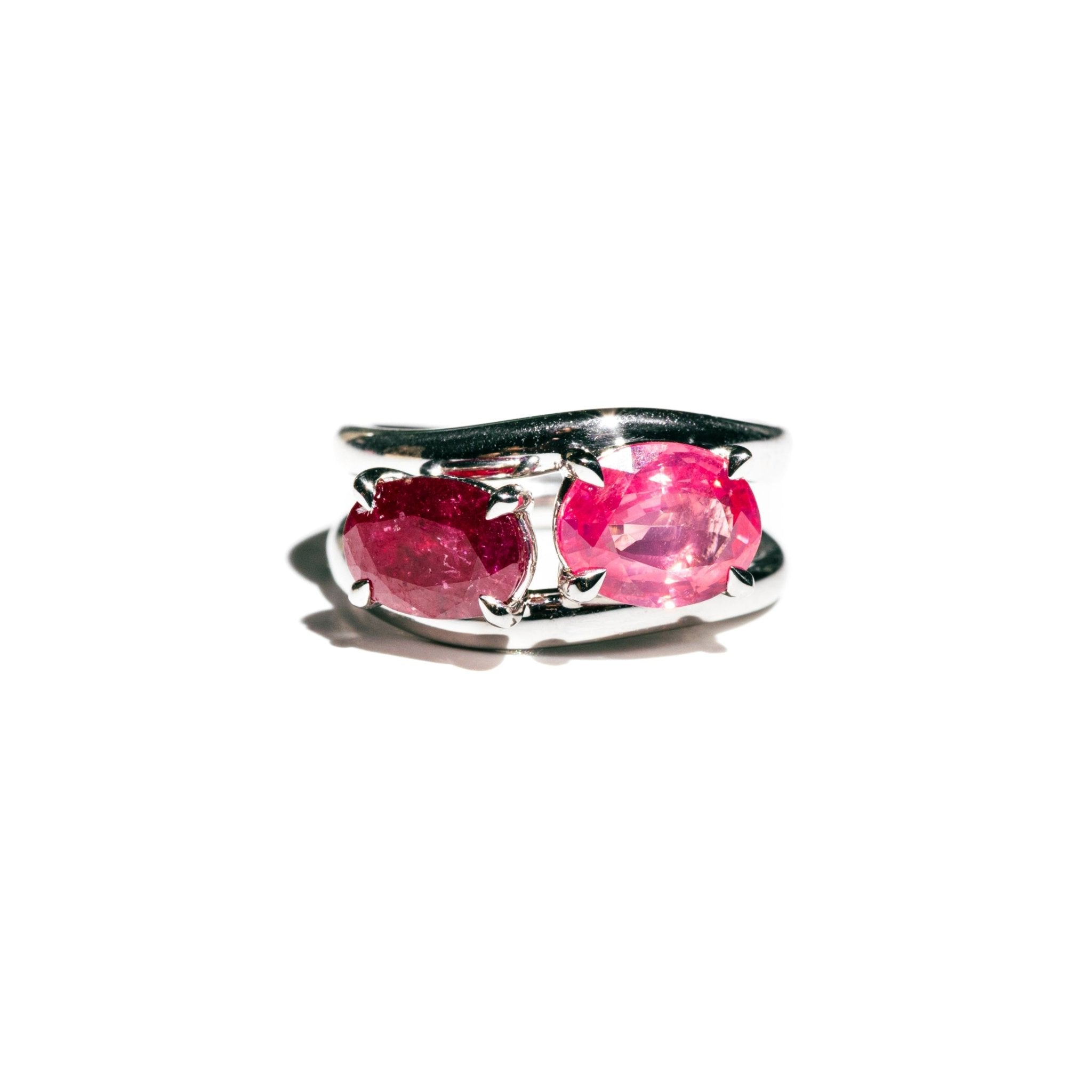 Rose Garden Ruby and Spinel Curved White Gold Nesting Bands - MTD