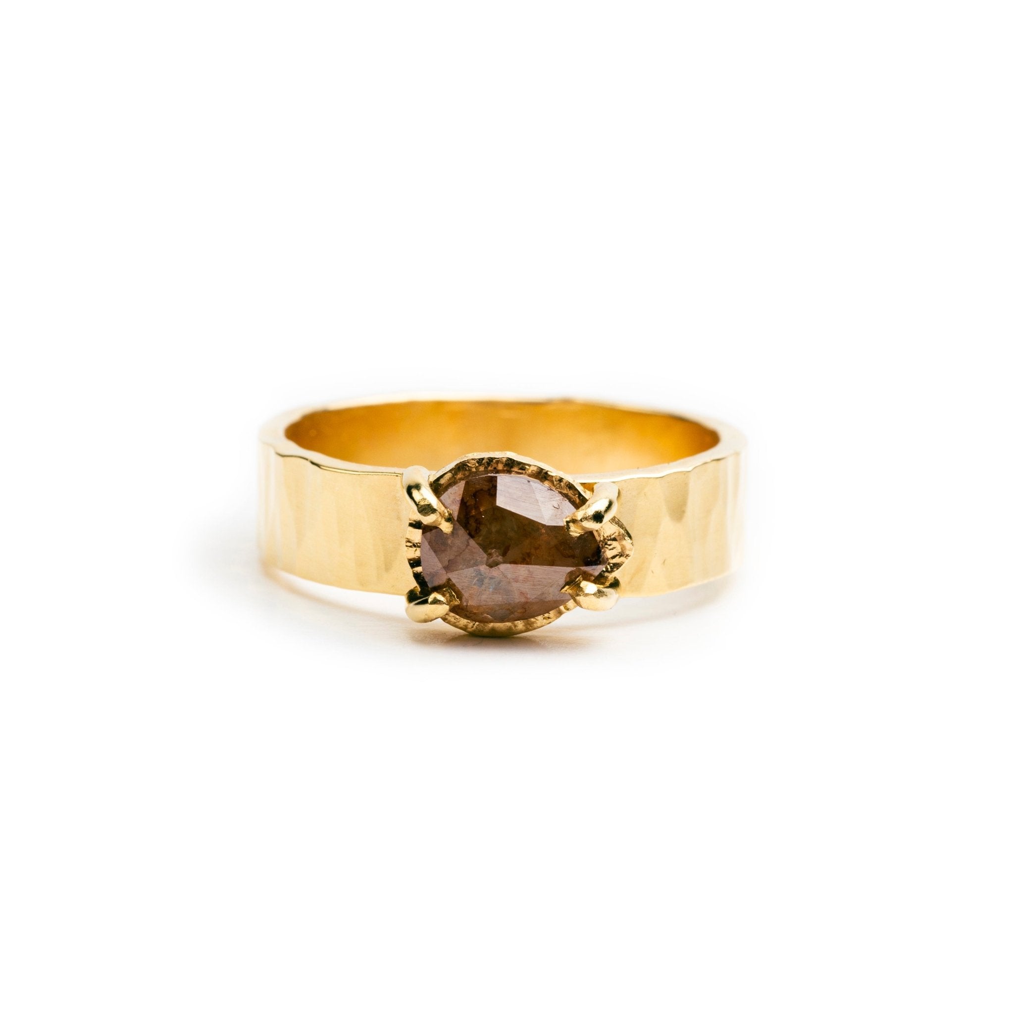 Lillian Salt and Pepper Pear Diamond Hammered Halo Wide Band Engagement Ring - MTD