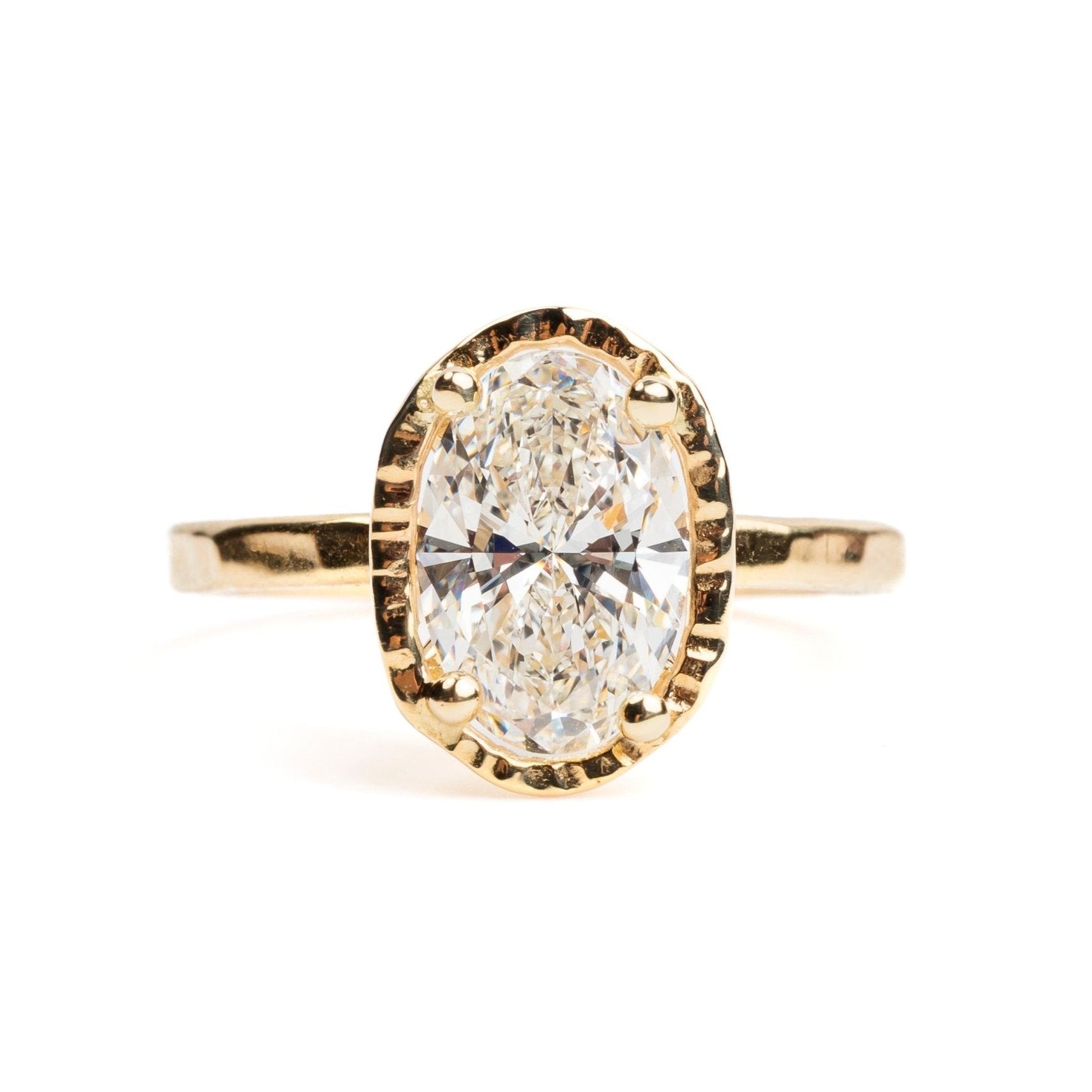 Faye Oval Diamond Hammered Halo Engagement Ring - MTD