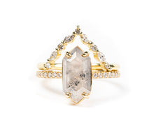 The Sabrina Elongated Hexagon Salt and Pepper Diamond Engagement Ring Stacking Set - MTD