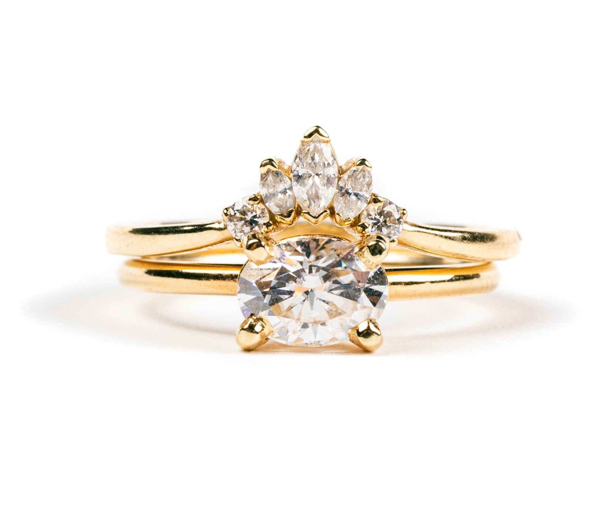 The Lane East West Oval Engagement with Feather Tiara Diamond Stacking Ring Set - MTD