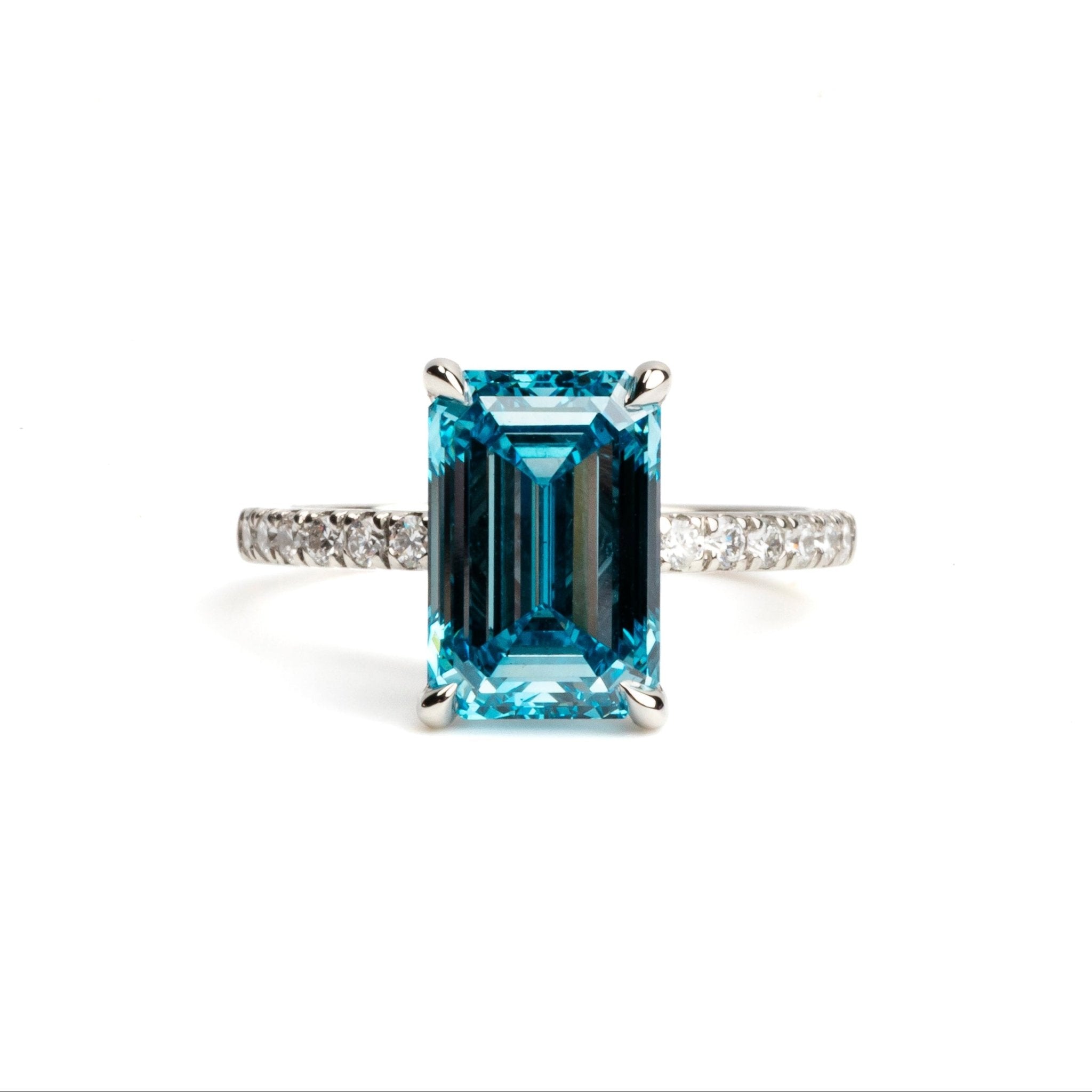 Morning Tide Blue Diamond Emerald Cut Engagement Ring - MTD
