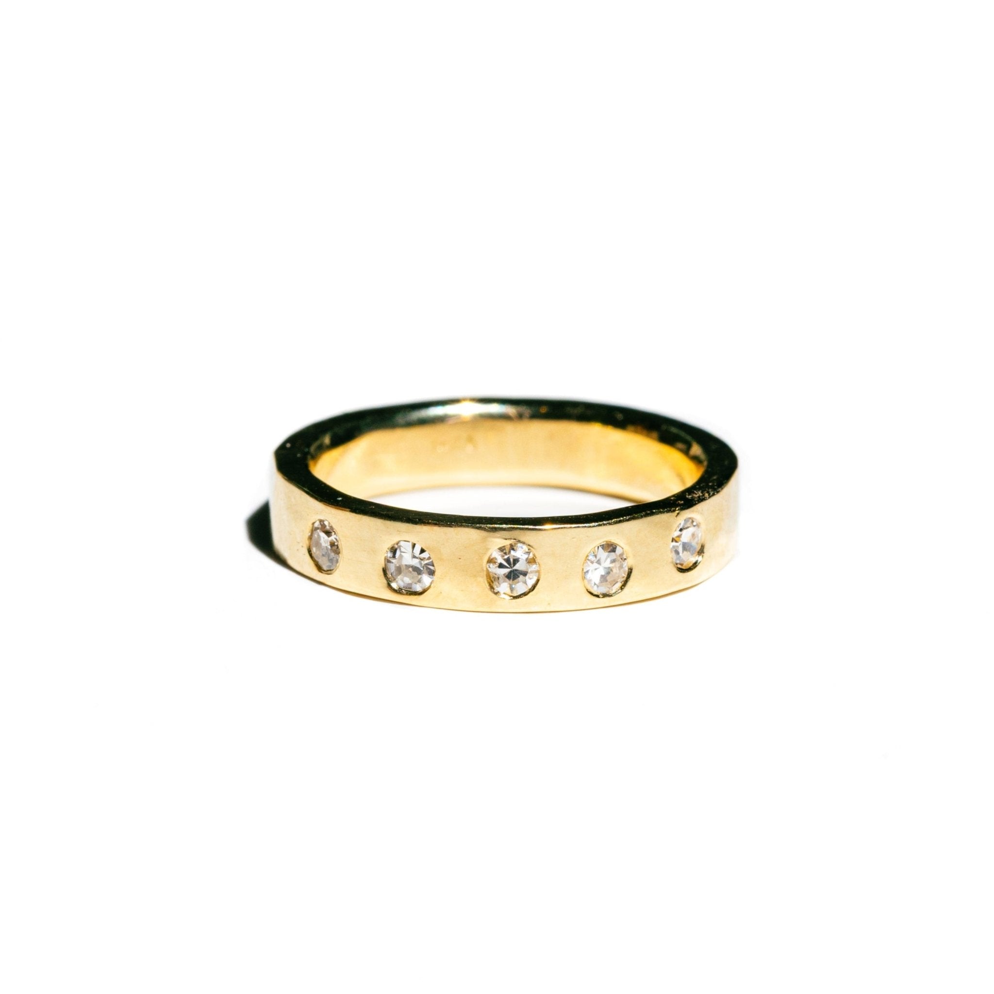 Golden Solstice Flush Set Hand Carved Diamond Wedding Band - MTD