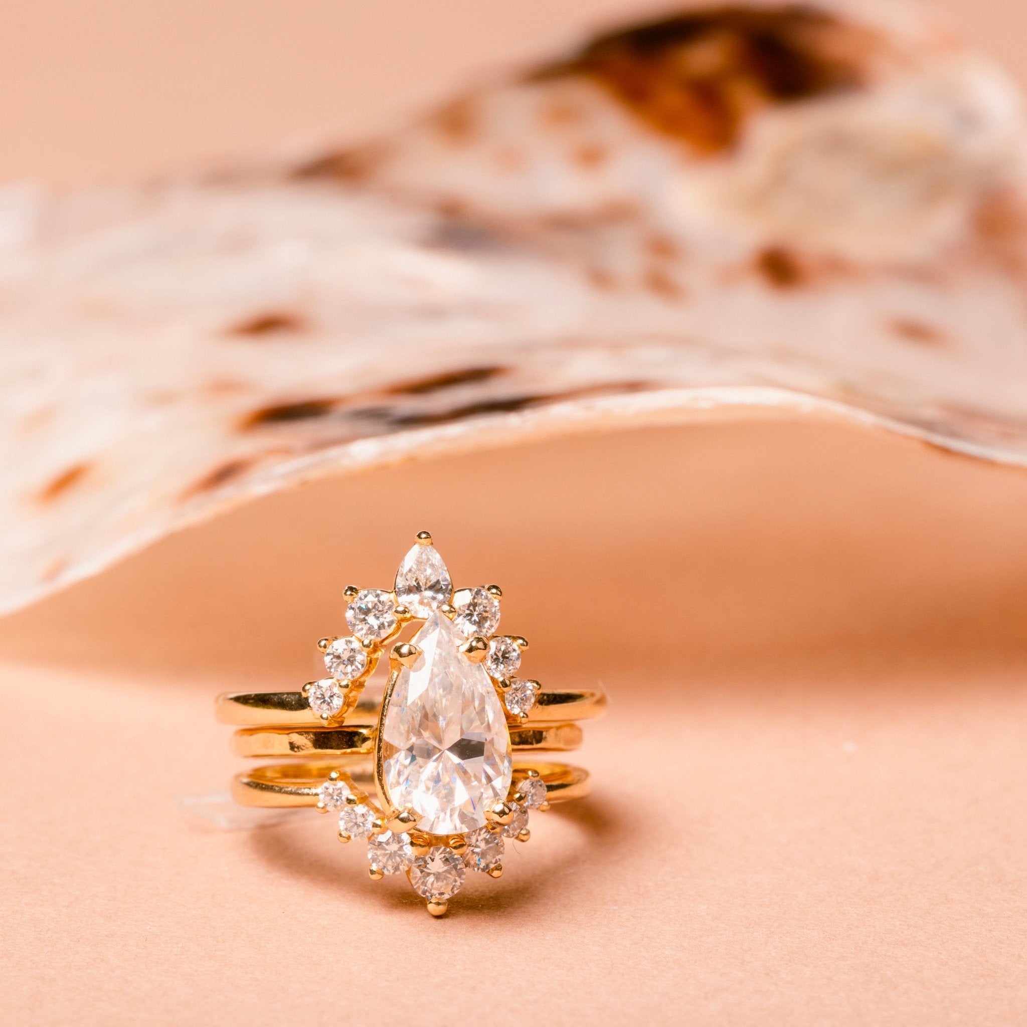 Regal Elongated Pear Engagement Ring Stacking Set | MTD