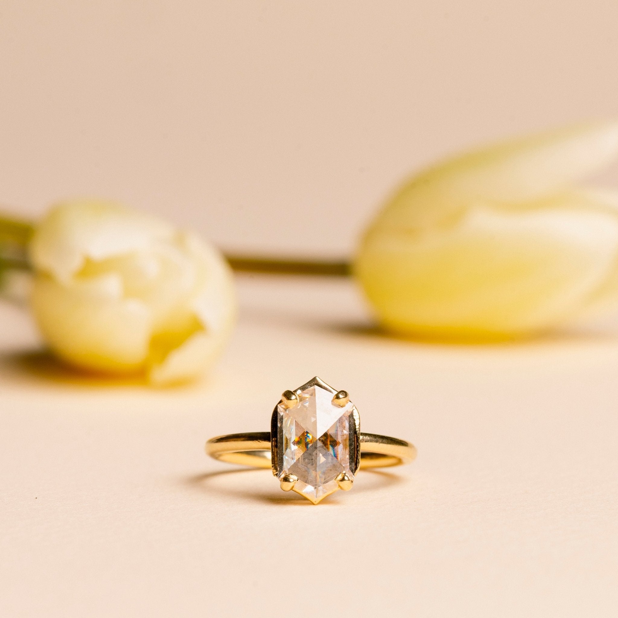 Anne Elongated Hexagon Rose Cut Diamond Engagement Ring - MTD