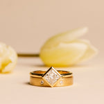 Notch Brushed Gold Cigar Style Flush Set Diamond V - Band - MTD