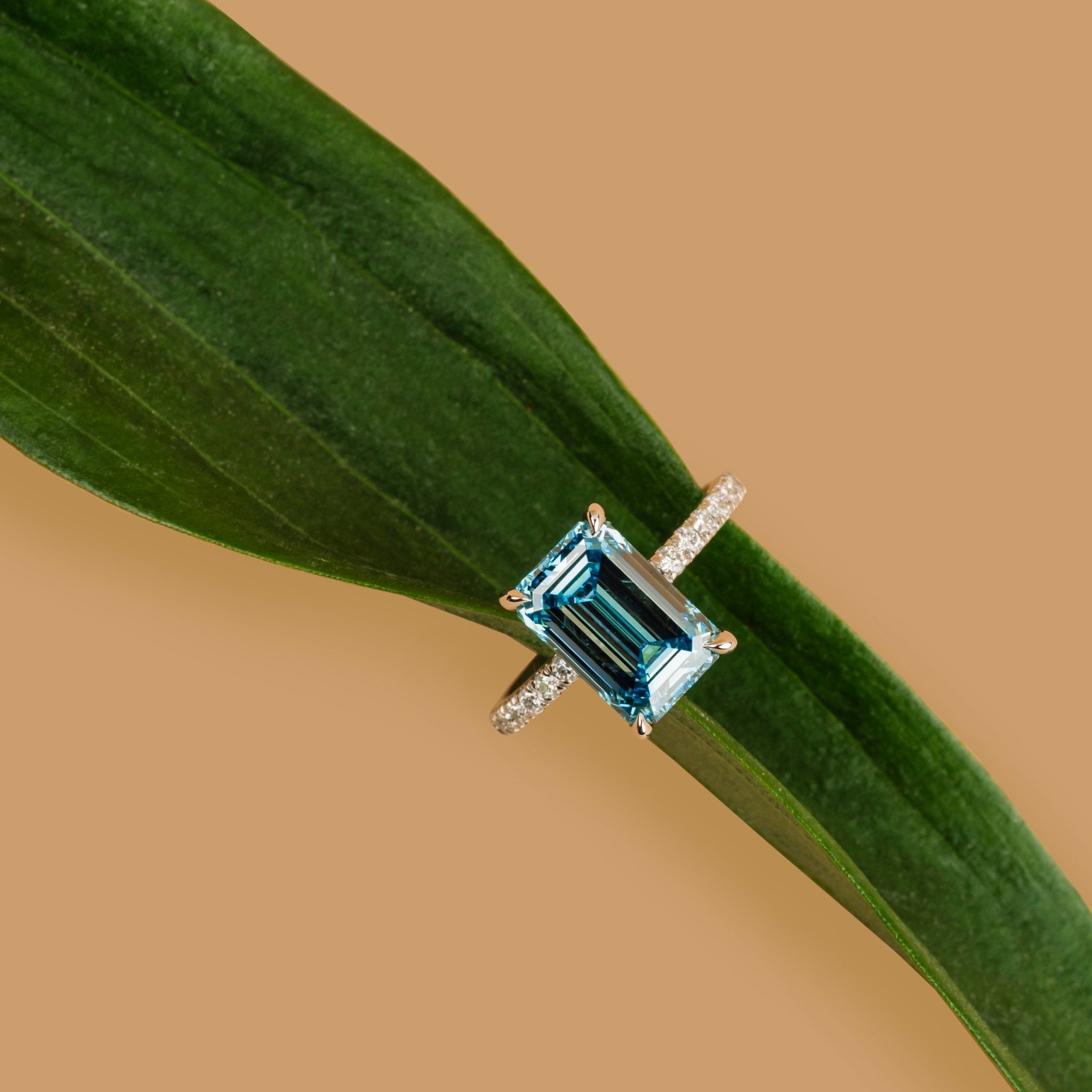 Morning Tide Blue Diamond Emerald Cut Engagement Ring - MTD