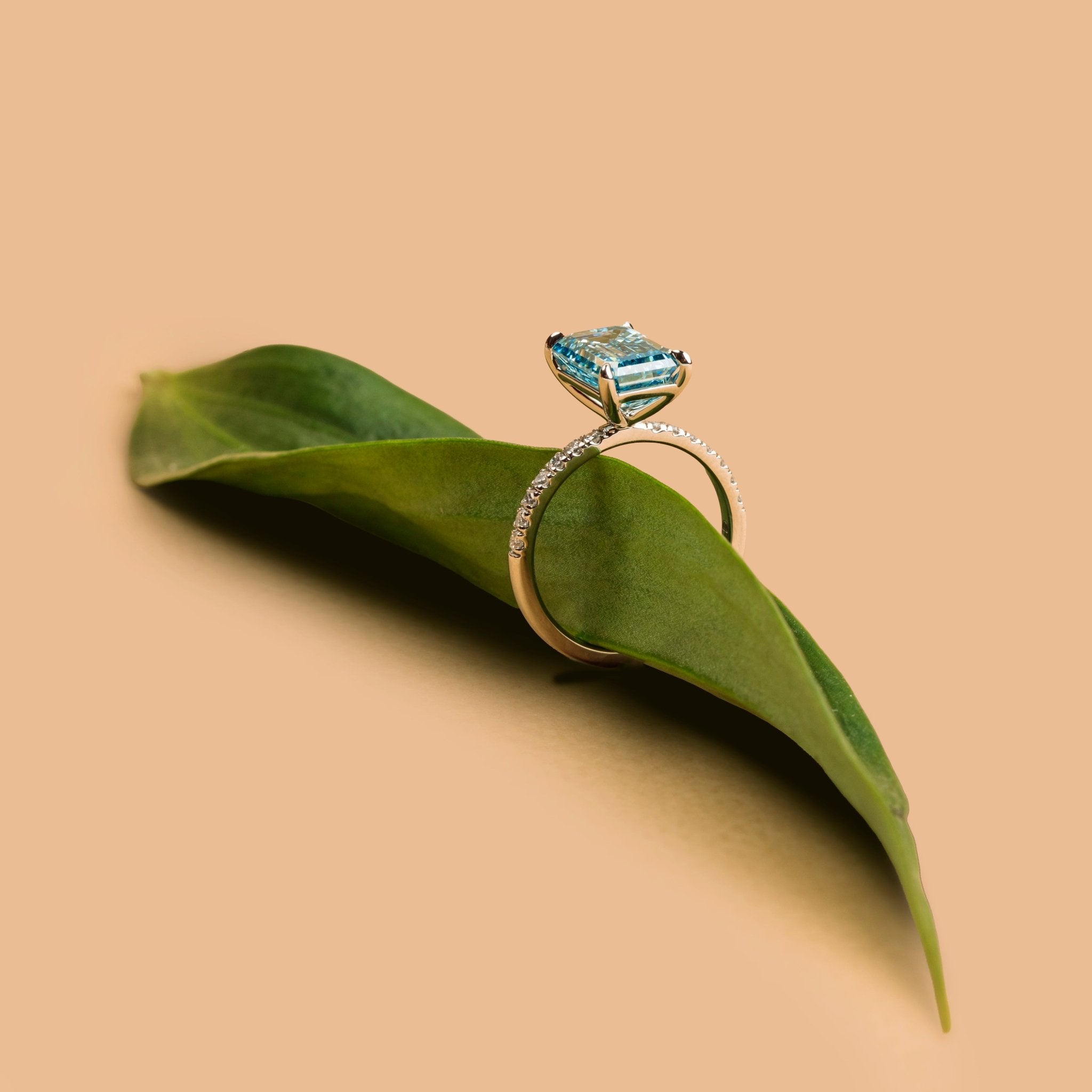 Morning Tide Blue Diamond Emerald Cut Engagement Ring - MTD