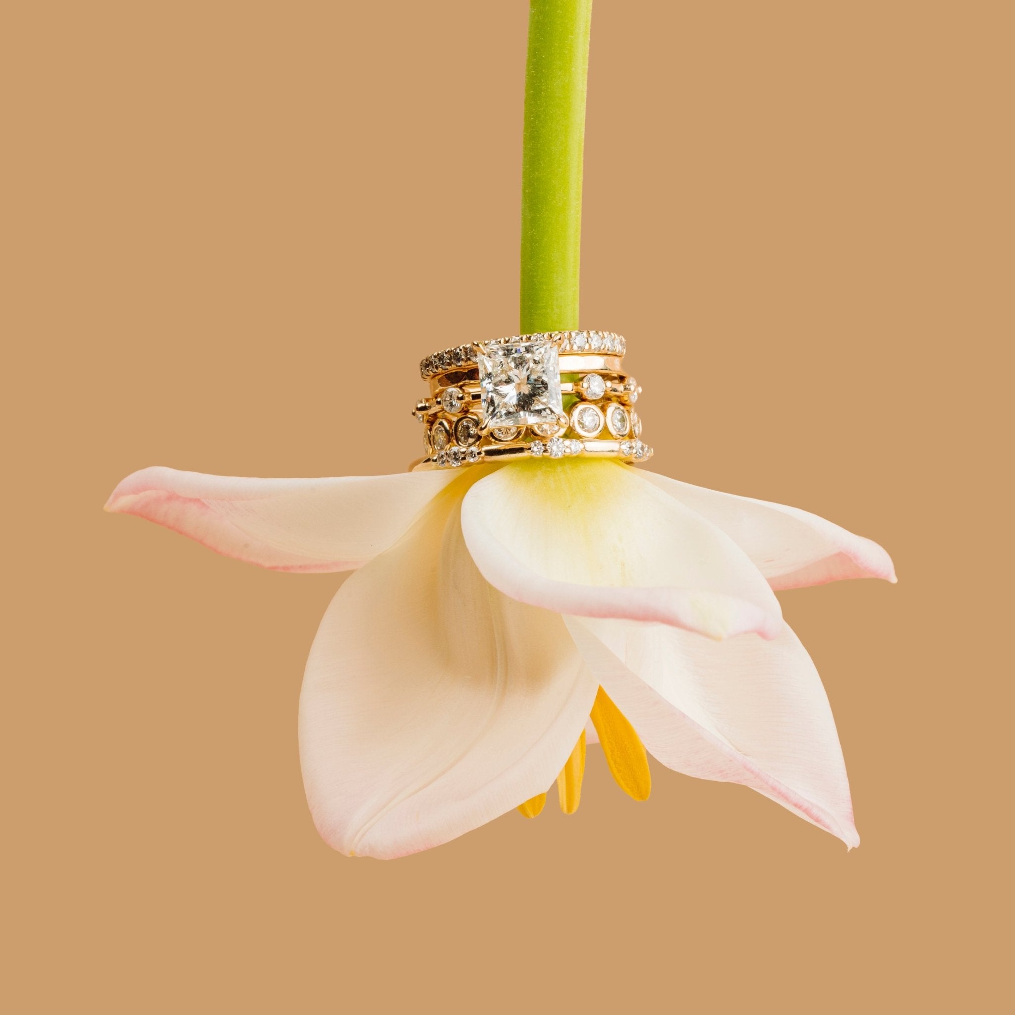Eleanor Princess Cut Diamond Engagement Ring with Floating Diamond Band - MTD
