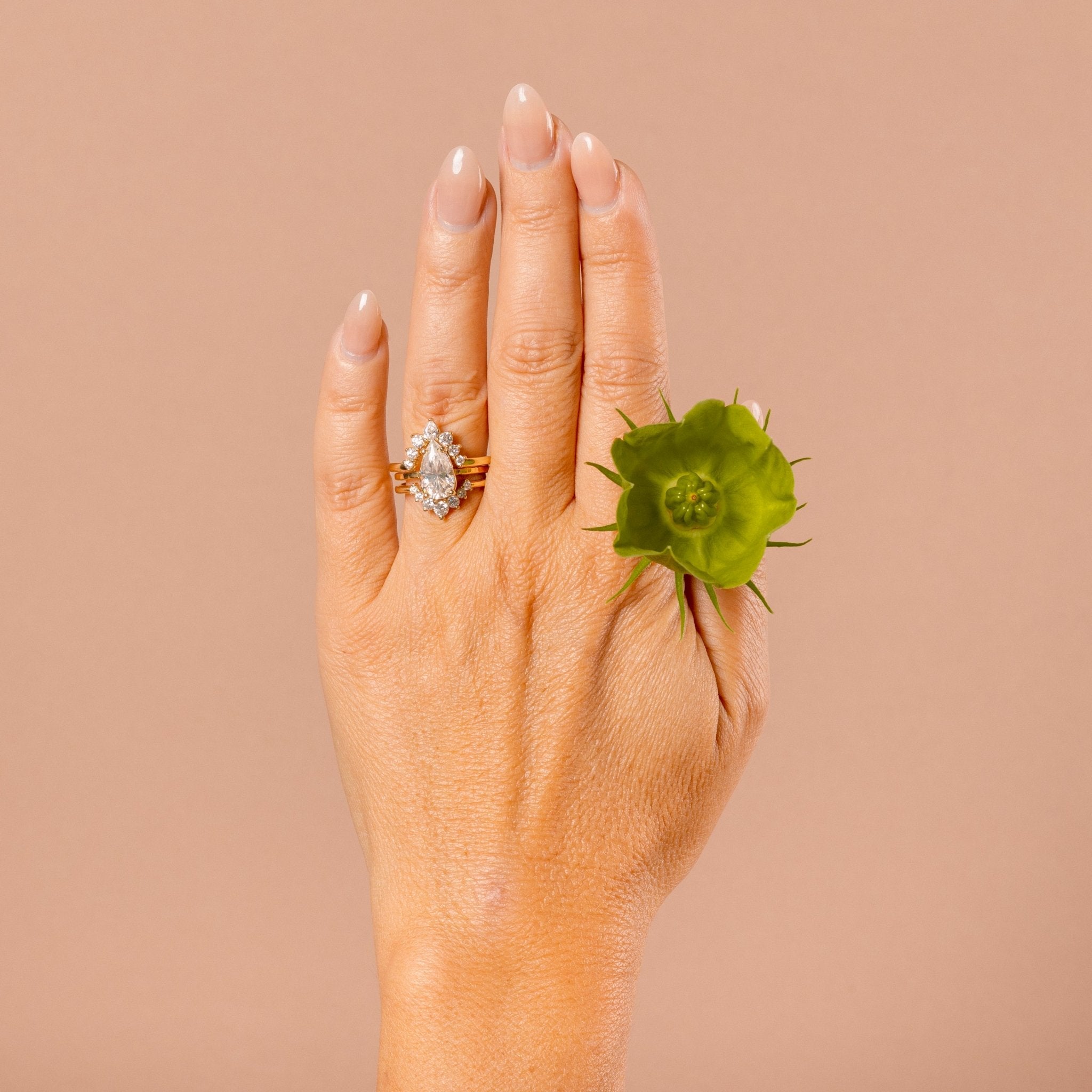 Regal Elongated Pear Engagement Ring Stacking Set - MTD