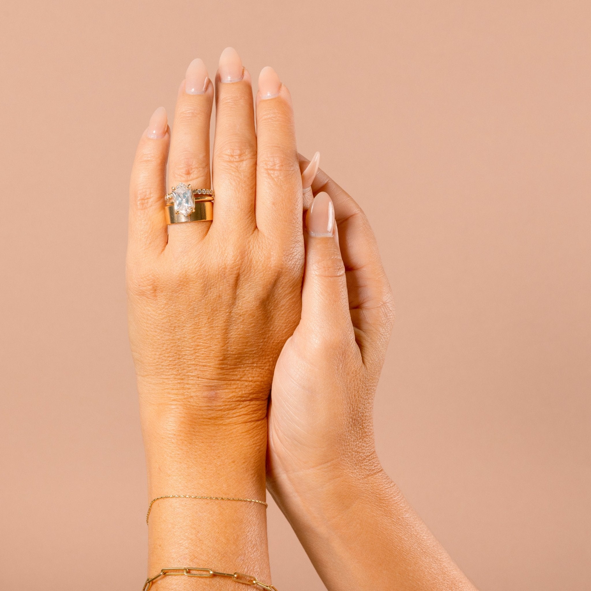 The Eloise Elongated Hexagon Engagement Ring with Cigar Band Stacking Set - MTD