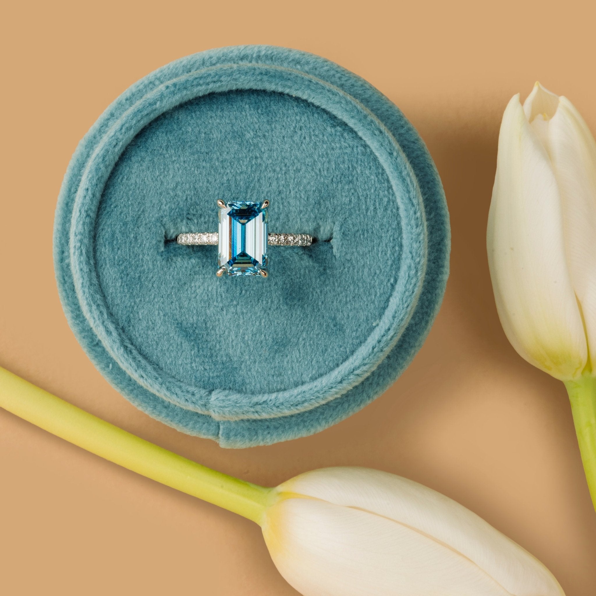Morning Tide Blue Diamond Emerald Cut Engagement Ring - MTD