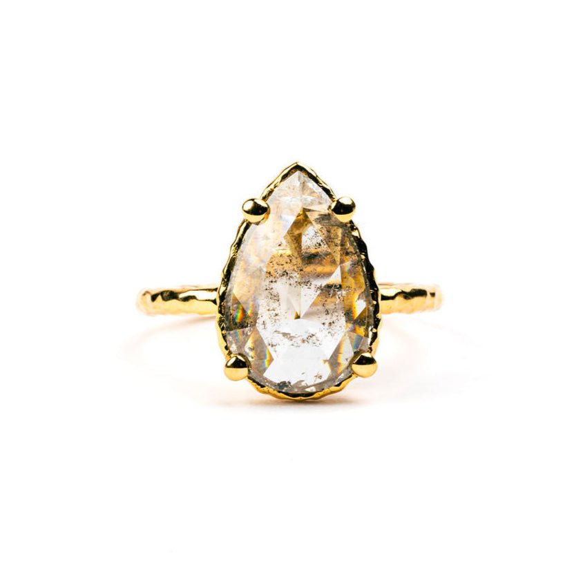 Guinevere Hammered Halo Salt and Pepper Pear Diamond Engagement Ring - MTD