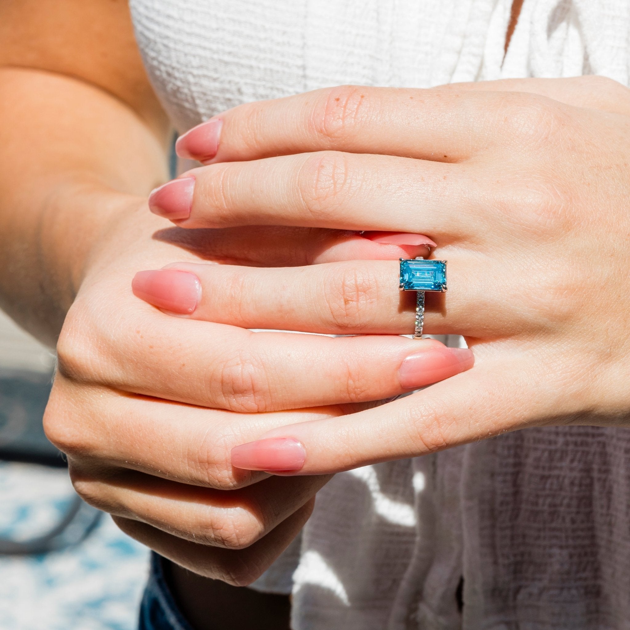 Morning Tide Blue Diamond Emerald Cut Engagement Ring - MTD