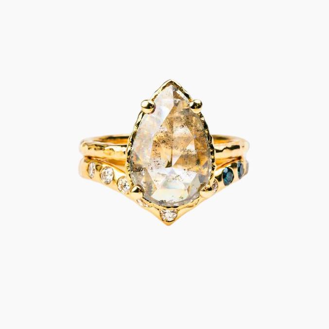 Guinevere Hammered Halo Salt and Pepper Pear Diamond Engagement Ring - MTD