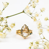 Guinevere Hammered Halo Salt and Pepper Pear Diamond Engagement Ring - MTD