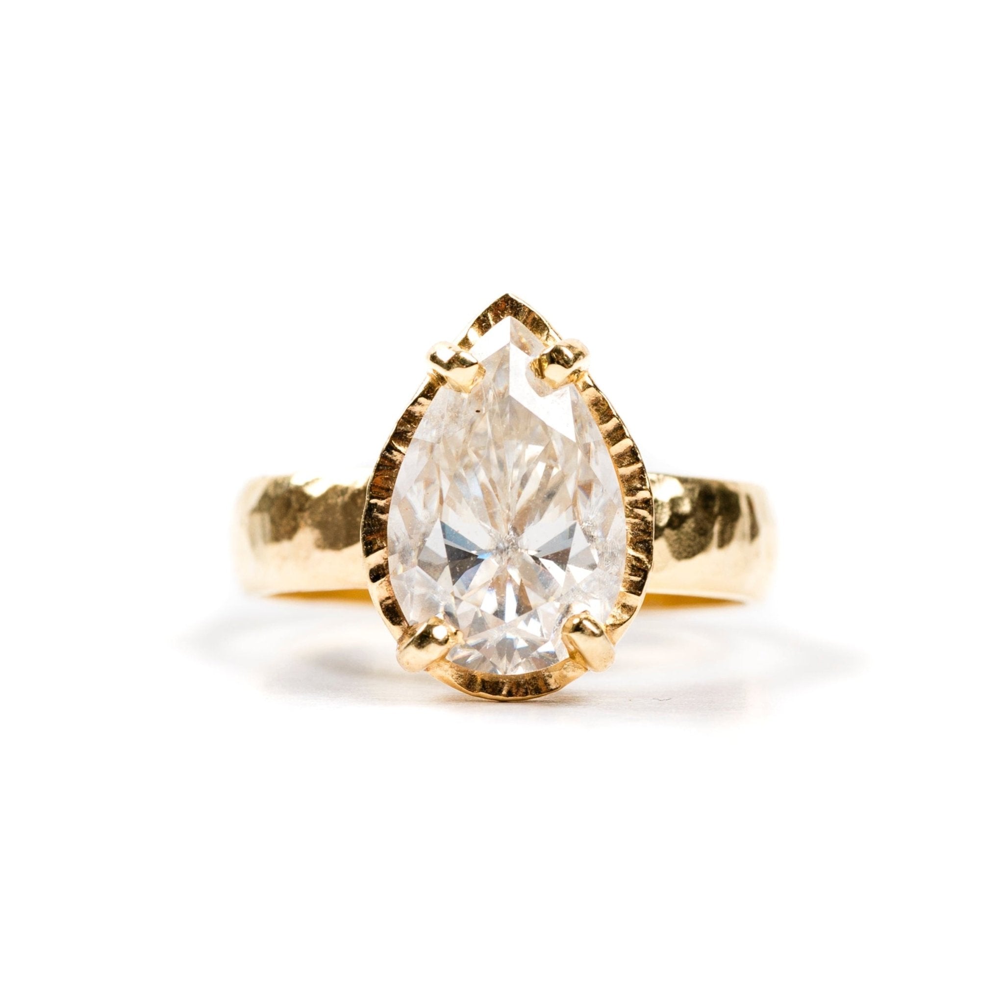 3ct Pear Hammered Halo Engagement Ring on Wide Hammered Band - MTD
