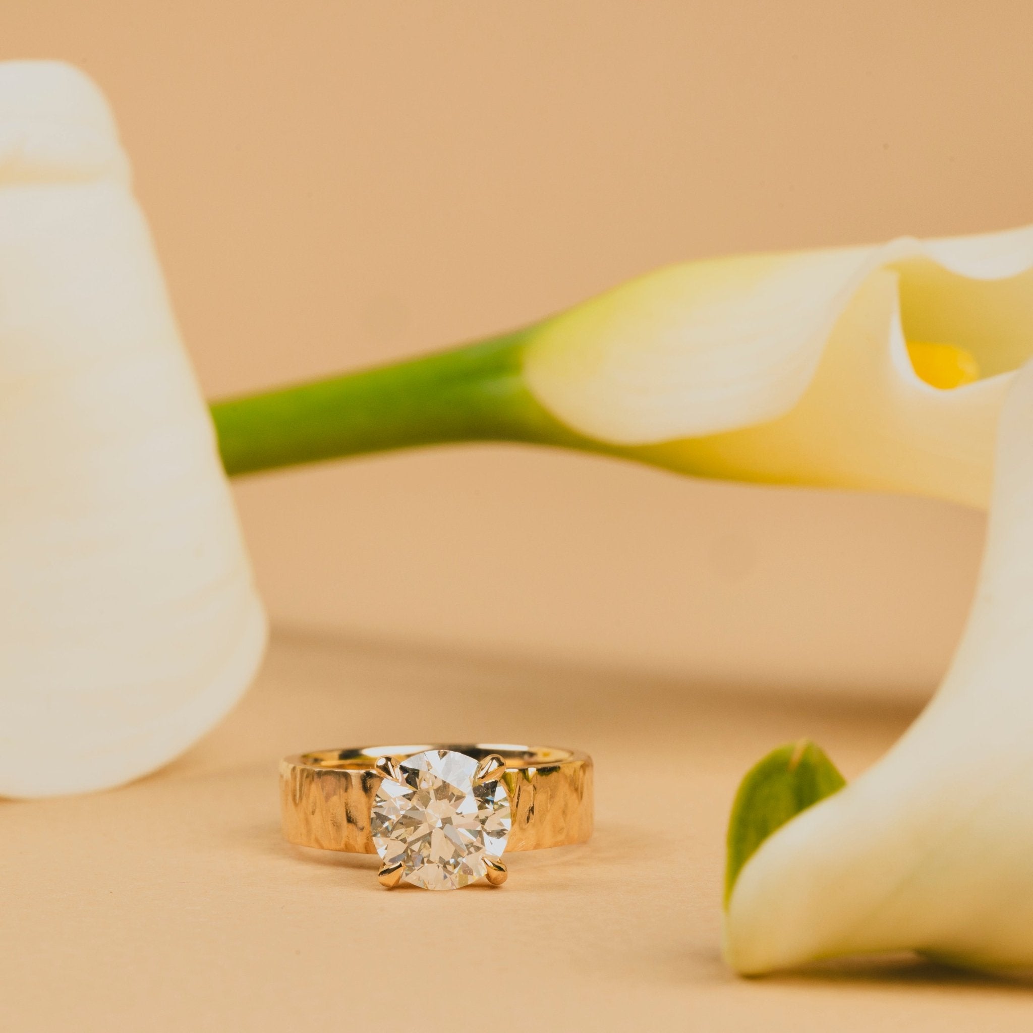 Marigold Hammered Wide Band Claw Prong 2ct Diamond Engagement Ring - MTD